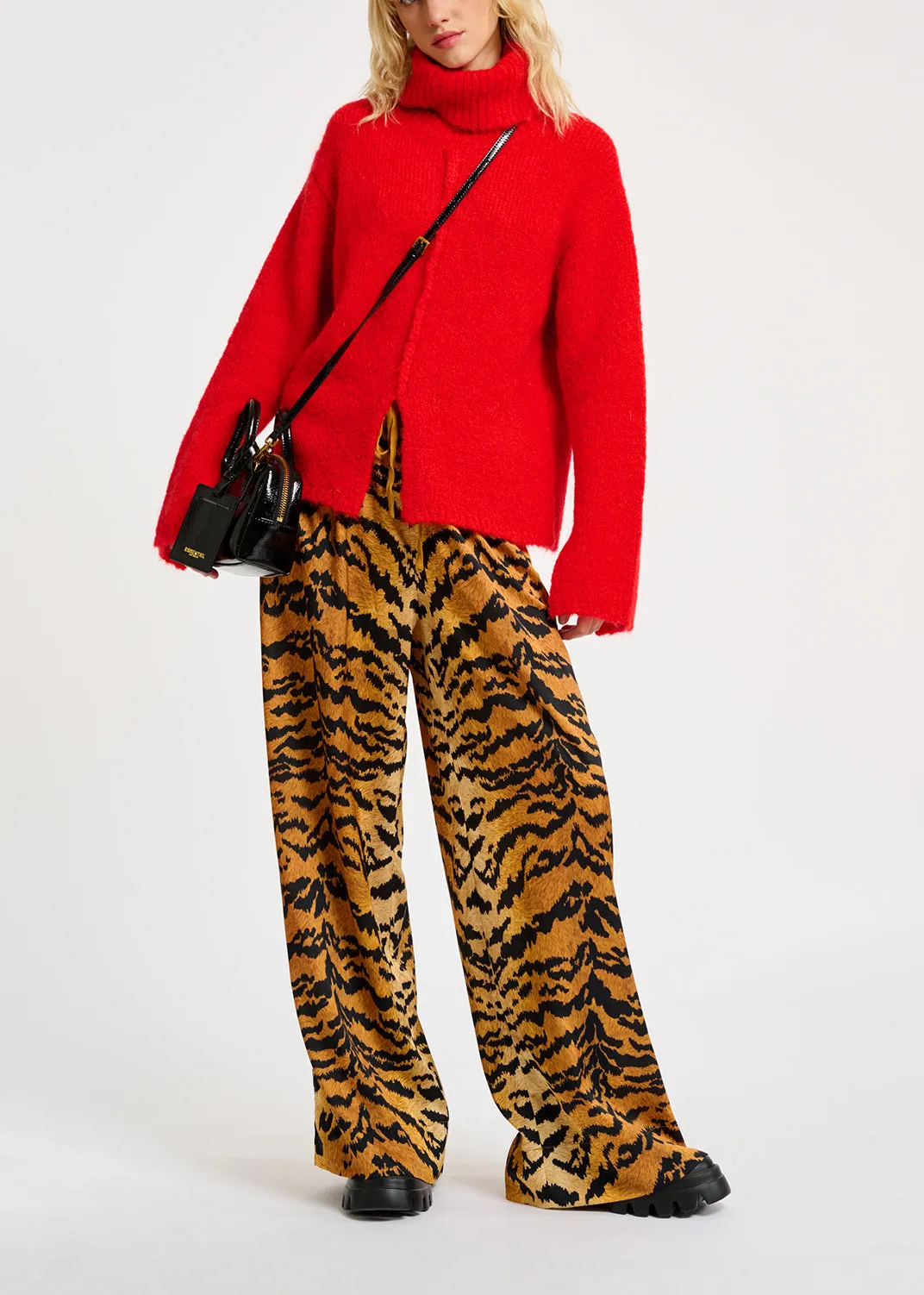 Red mohair-blend turtleneck sweater