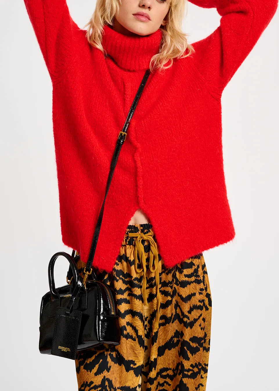 Red mohair-blend turtleneck sweater