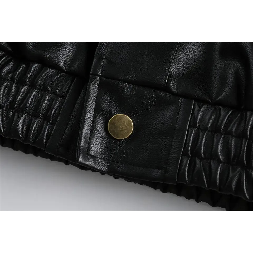 Retro Black Waterproof Leather Jacket for Y2K Style