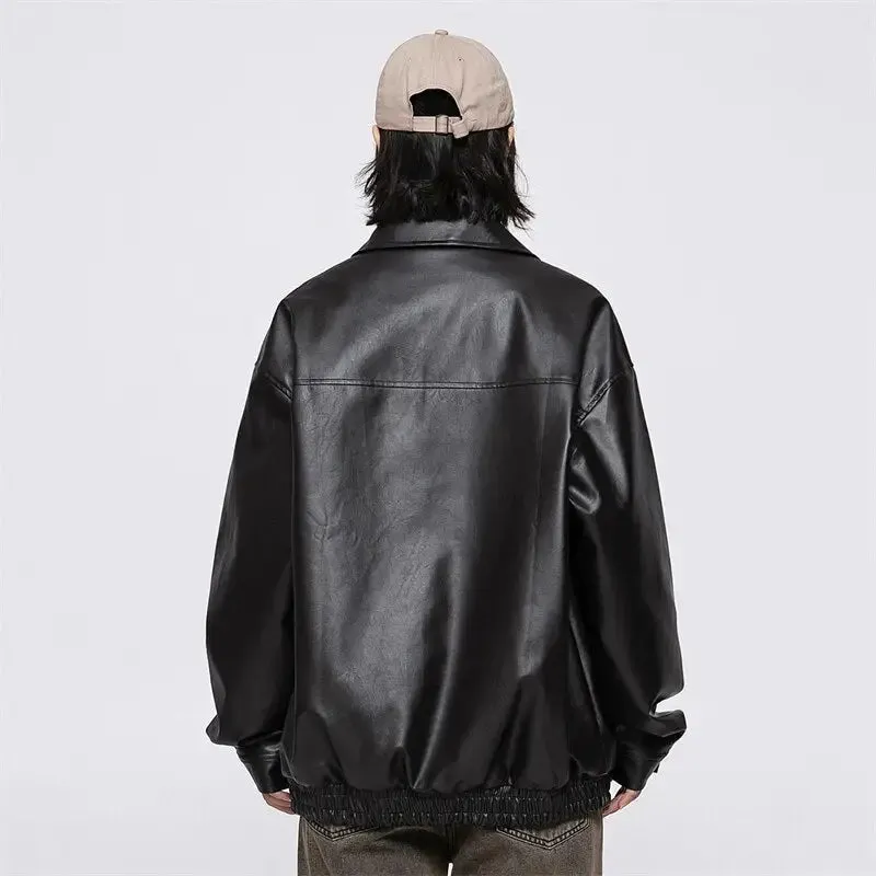 Retro Black Waterproof Leather Jacket for Y2K Style