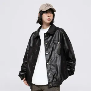 Retro Black Waterproof Leather Jacket for Y2K Style