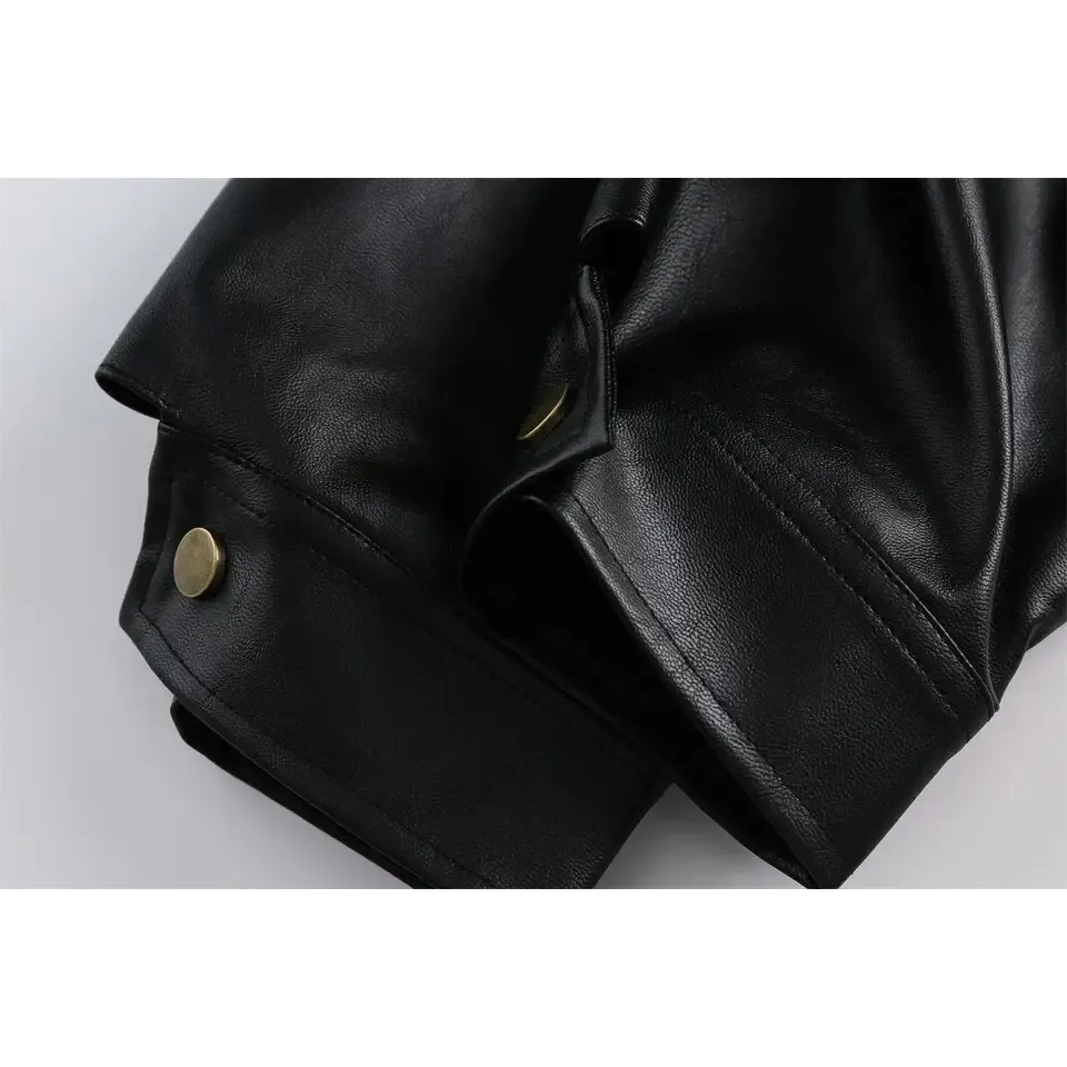 Retro Black Waterproof Leather Jacket for Y2K Style
