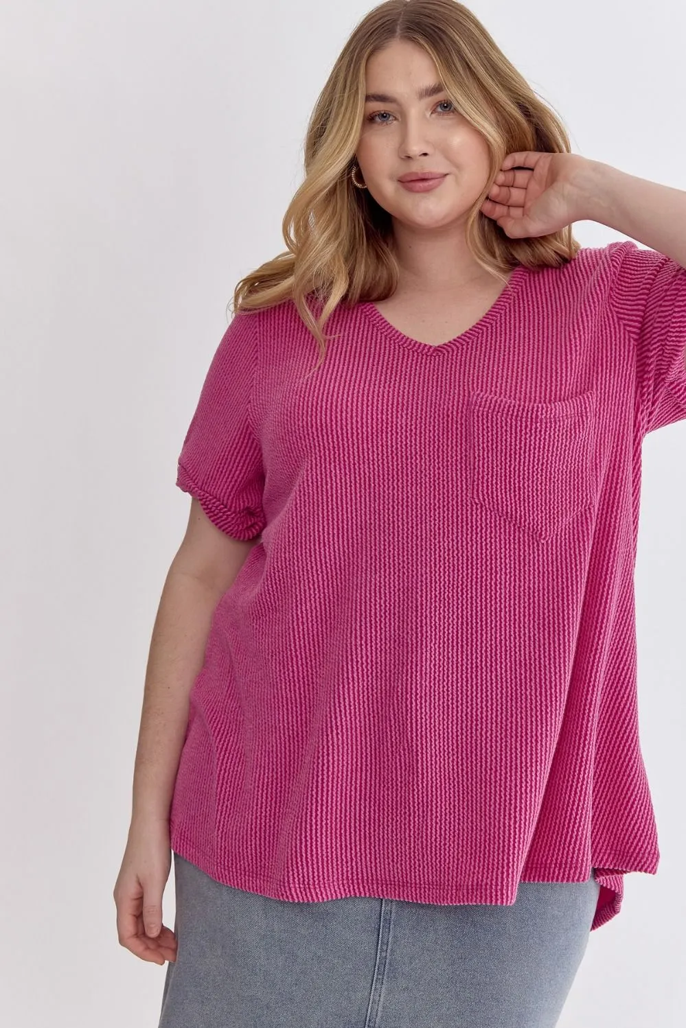 Ribbed V-Neck Top in Several Colors - Regular & Curvy