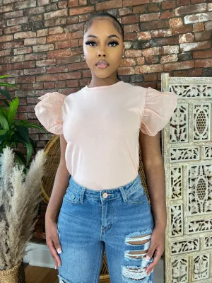 Ruffle Sleeve Tee- Pink