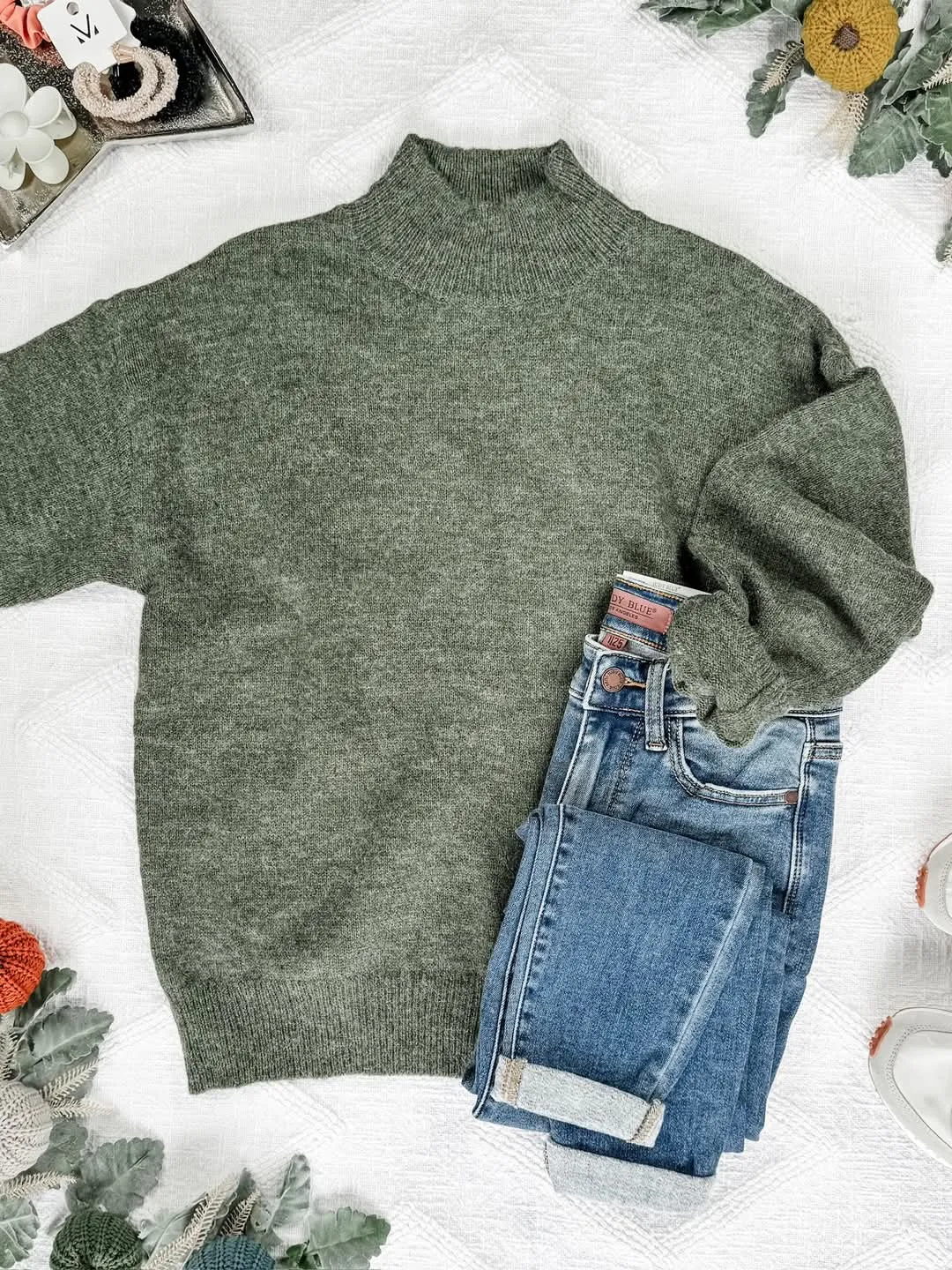 SALE- Rosa Mock Neck Cozy Sweater in Soft Moss Green