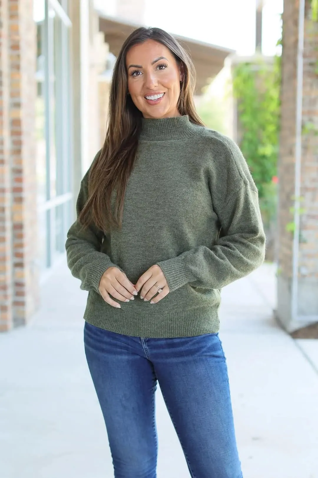 SALE- Rosa Mock Neck Cozy Sweater in Soft Moss Green