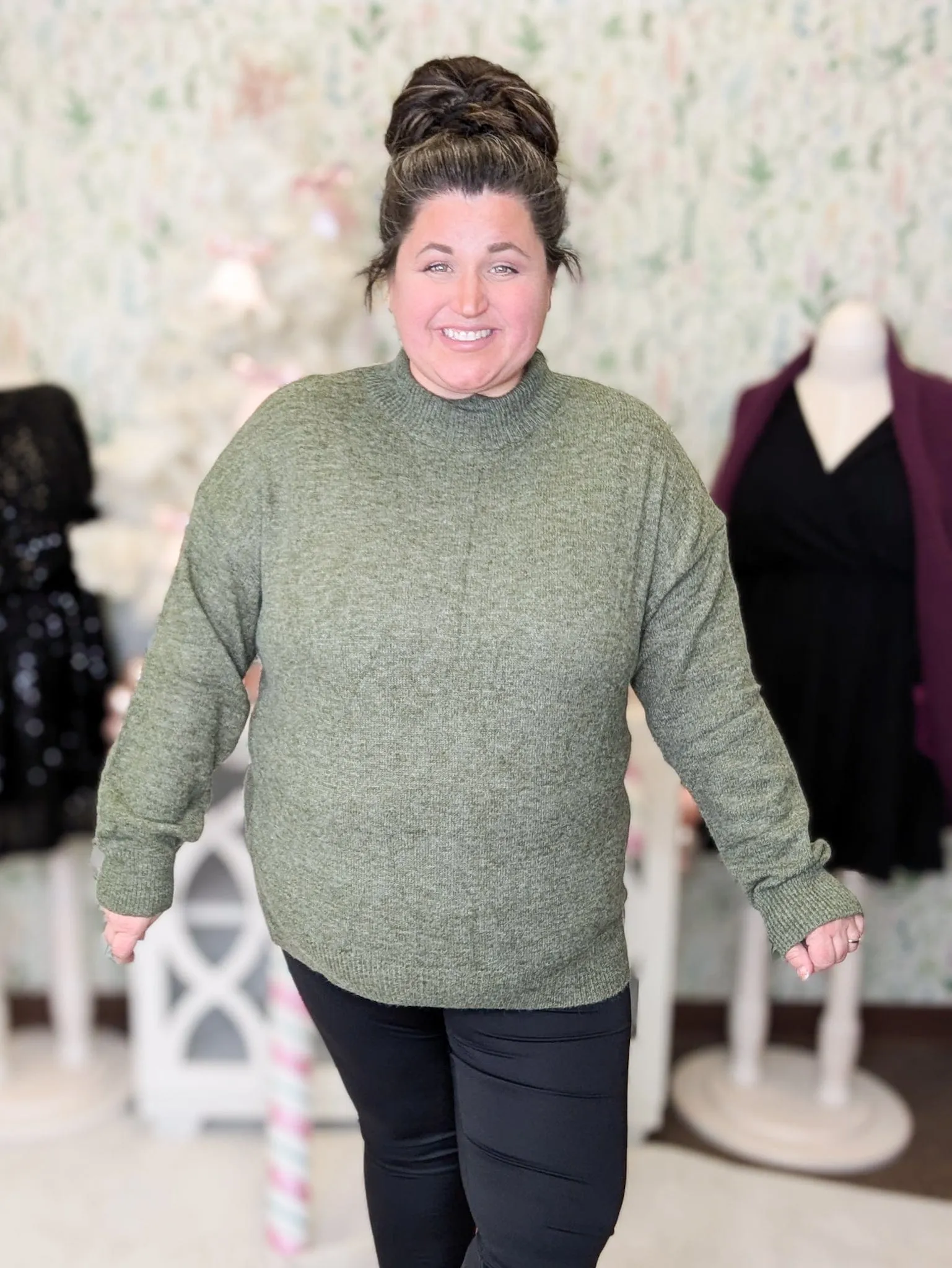 SALE- Rosa Mock Neck Cozy Sweater in Soft Moss Green