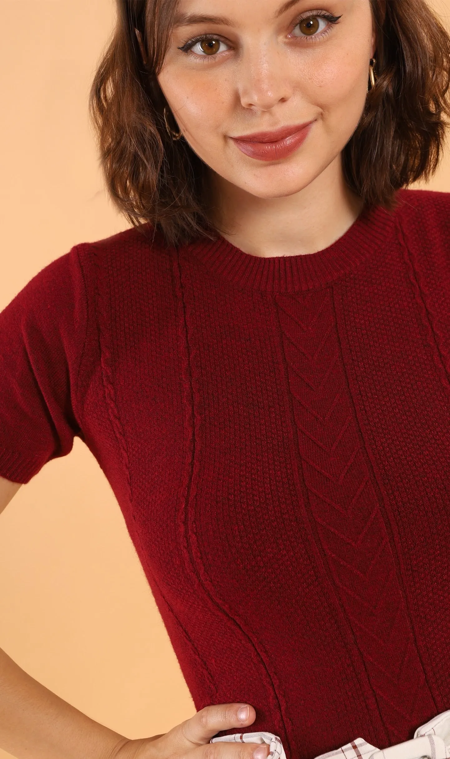 SAM Crew-Neck Knit Top (Ox blood)