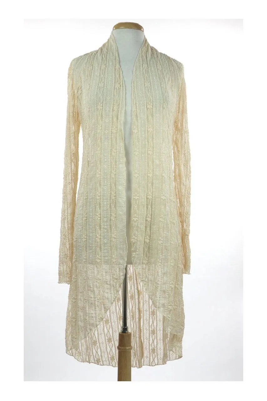 SARAH Sheer Long Sleeves Lace Duster - Vanilla