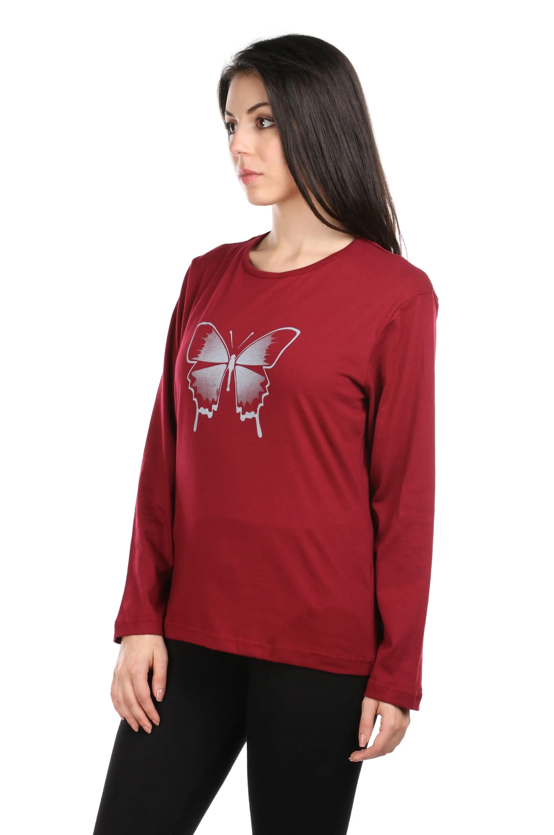 Semantic Women's Cotton T-Shirt - Butterfly Printed (Loose Fit)