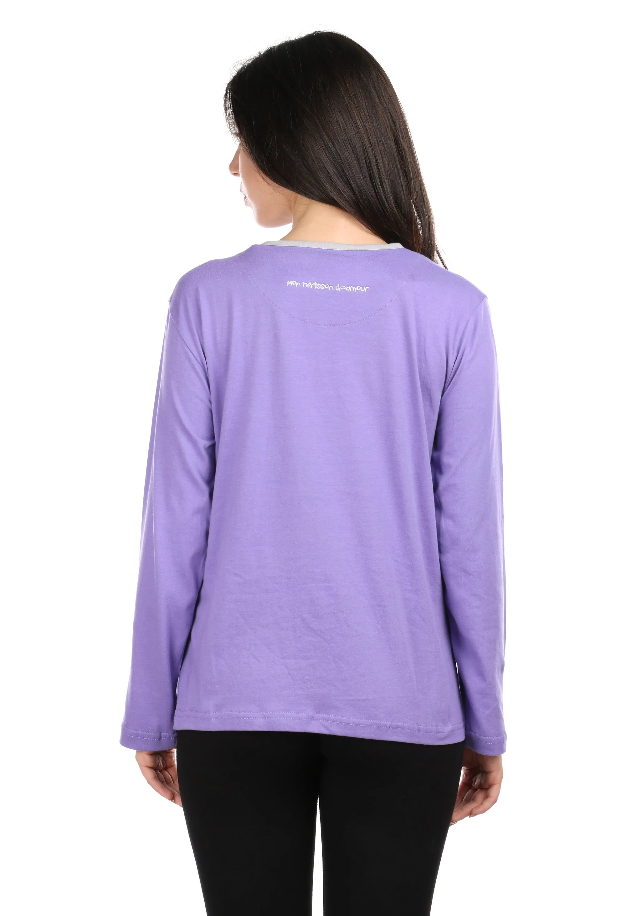 Semantic Women's Cotton T-Shirt - Hedgehog Embroidered (Loose Fit)