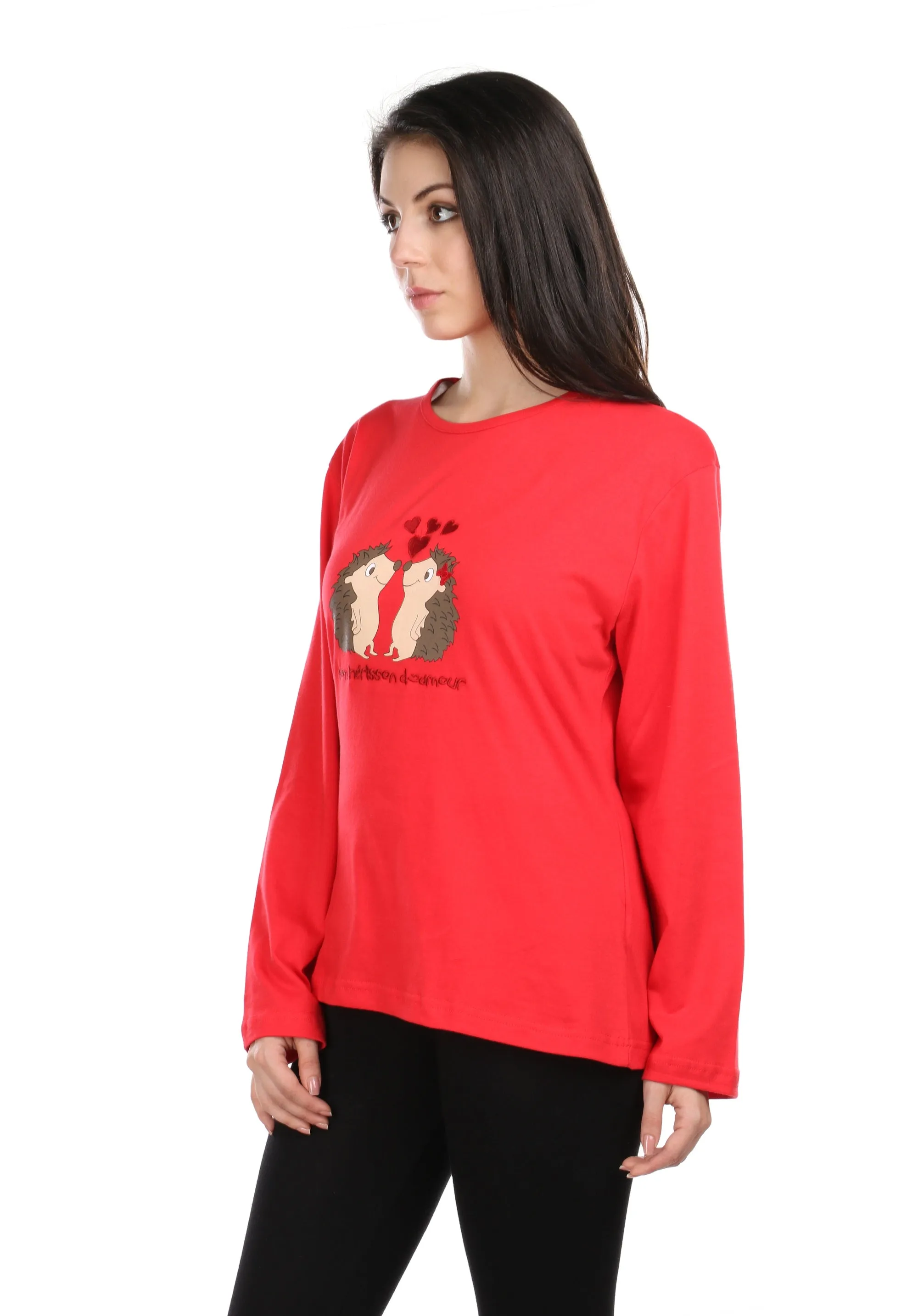 Semantic Women's Cotton T-Shirt - Hedgehog Embroidered (Loose Fit)