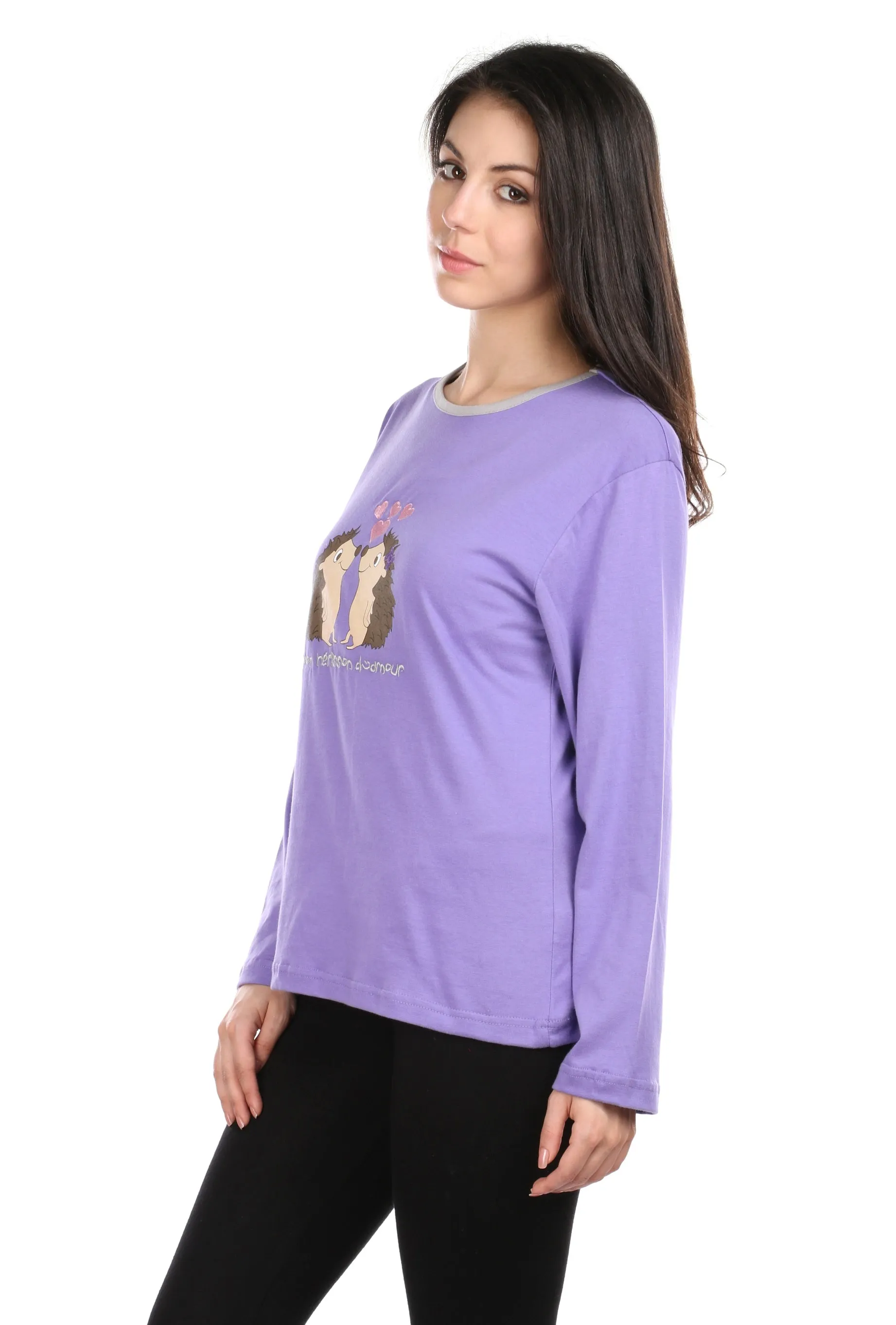 Semantic Women's Cotton T-Shirt - Hedgehog Embroidered (Loose Fit)