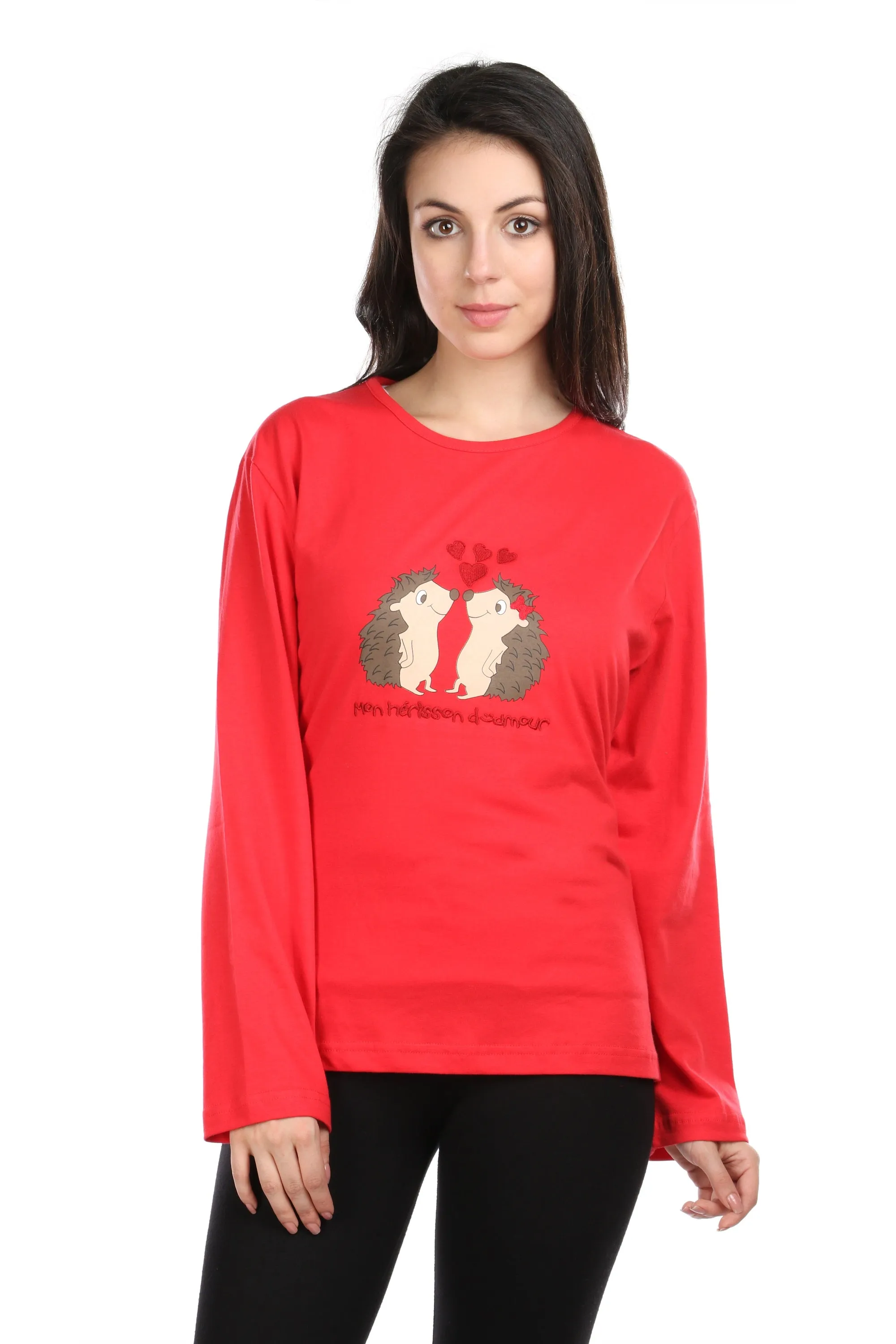 Semantic Women's Cotton T-Shirt - Hedgehog Embroidered (Loose Fit)