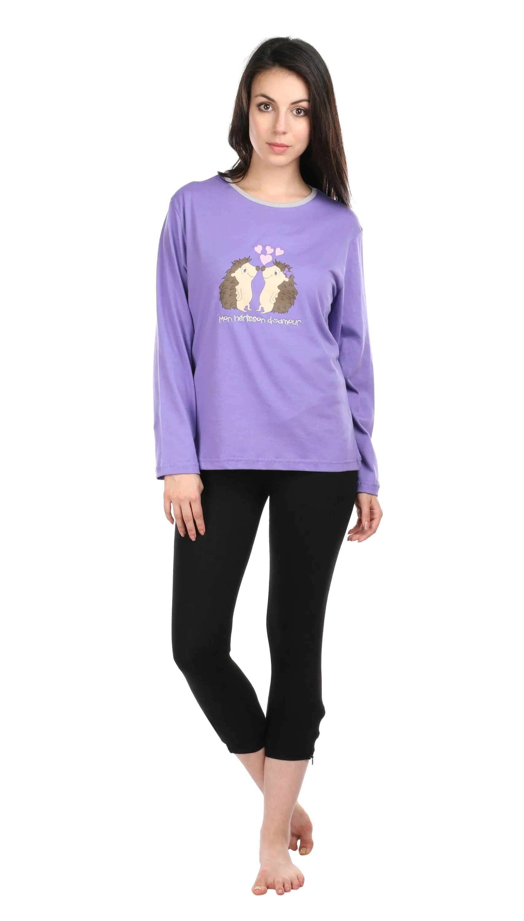 Semantic Women's Cotton T-Shirt - Hedgehog Embroidered (Loose Fit)