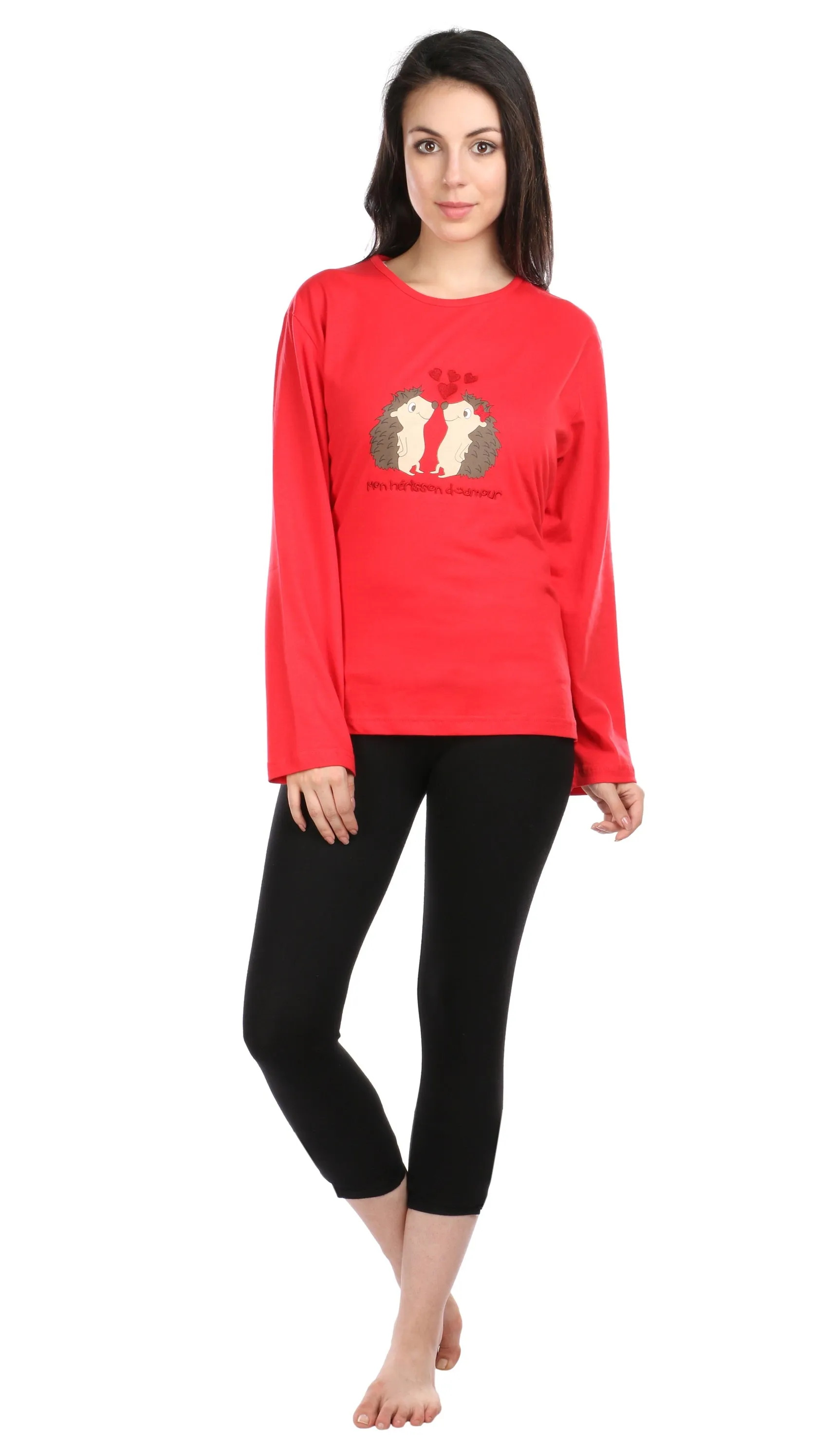 Semantic Women's Cotton T-Shirt - Hedgehog Embroidered (Loose Fit)