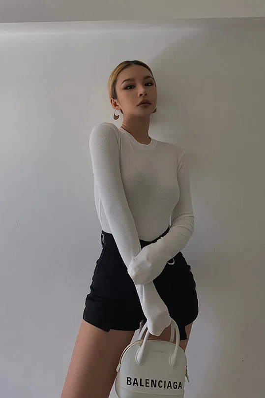 Sexy Crew Neck Ribbed Tops Fitted Basic Shirt
