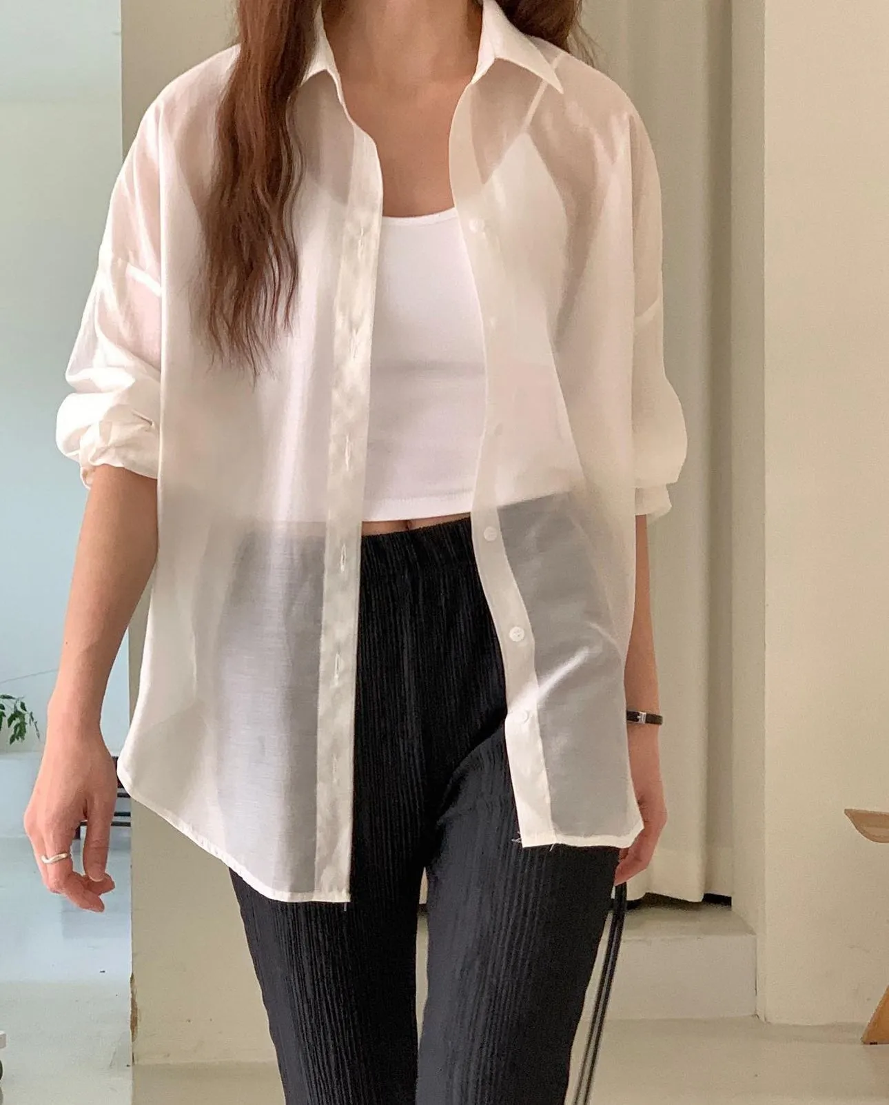 Shiny Tencel Loose Fit Two-Way Shirts