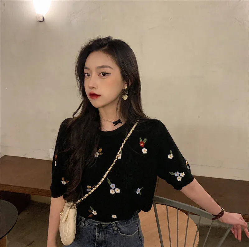 Short Sleeve Floral Embroidered Retro Shirts