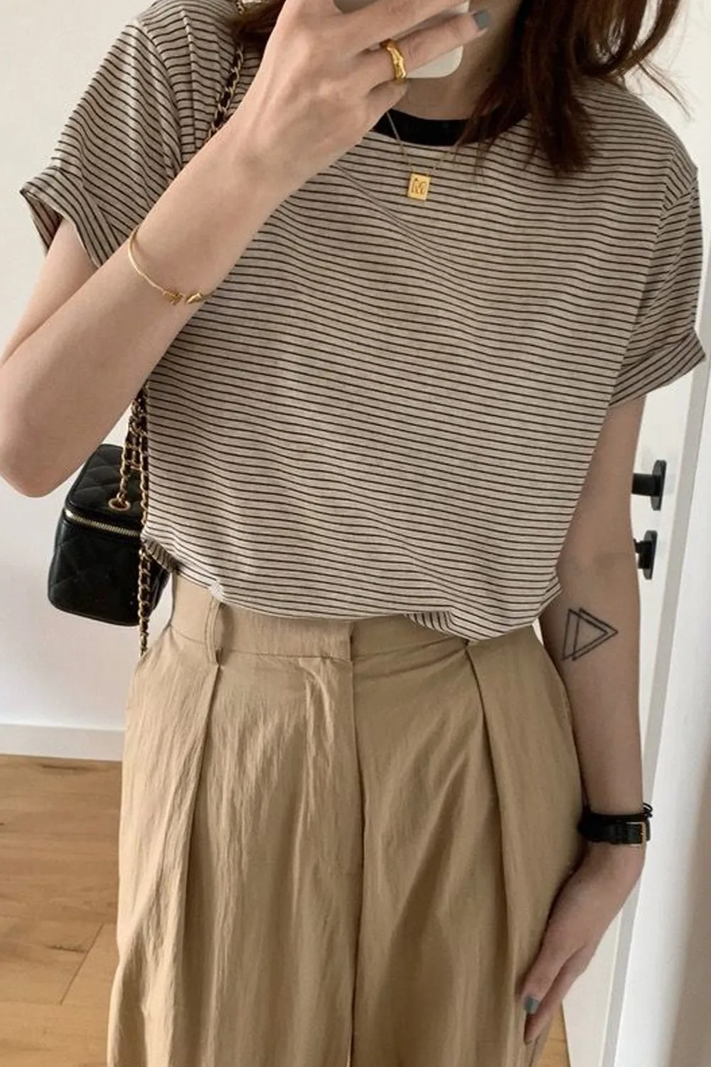 Short Sleeve O-Neck Striped Shirts