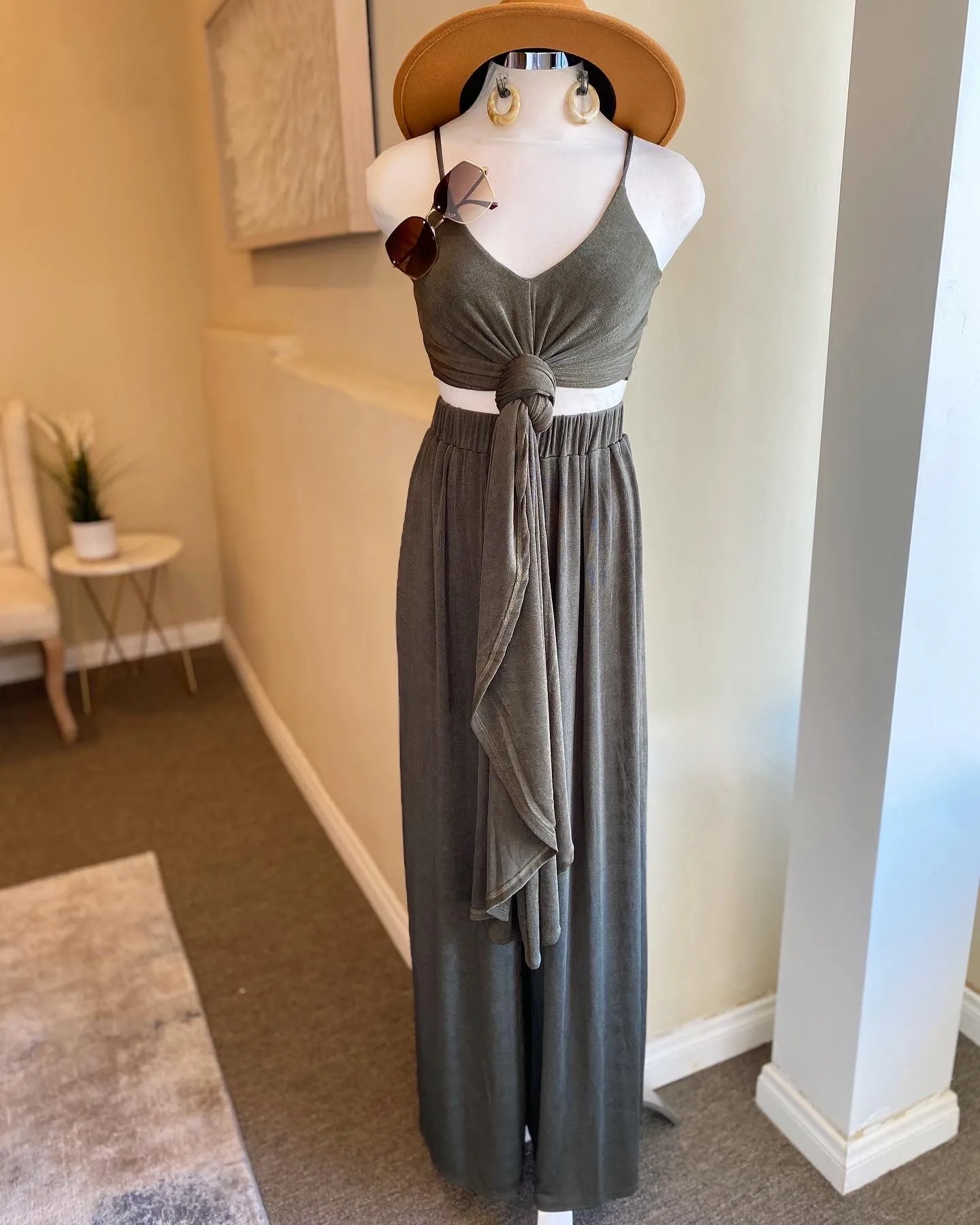 Silky Backless Pants Set