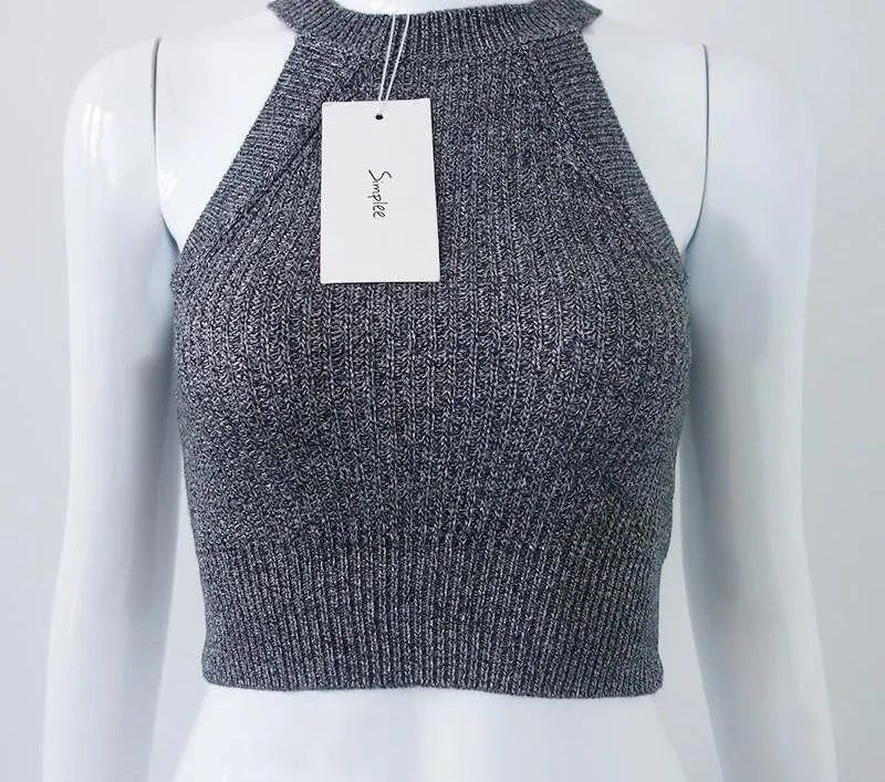 Simplee Apparel Off shoulder knitted bustier crop top Women round neck sleeveless elastic tube tank tops beach sexy camis