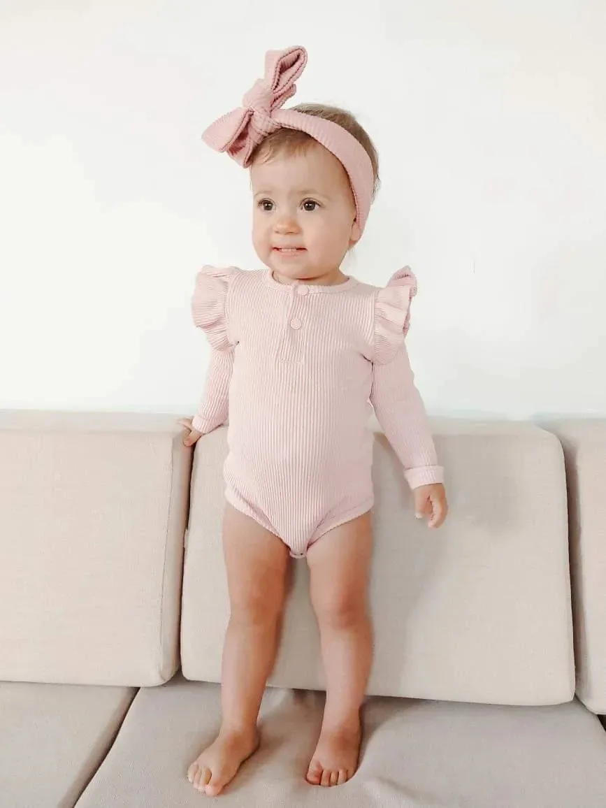Snooky Bear - Frilly Long Sleeve Bodysuit | Dusty Pink