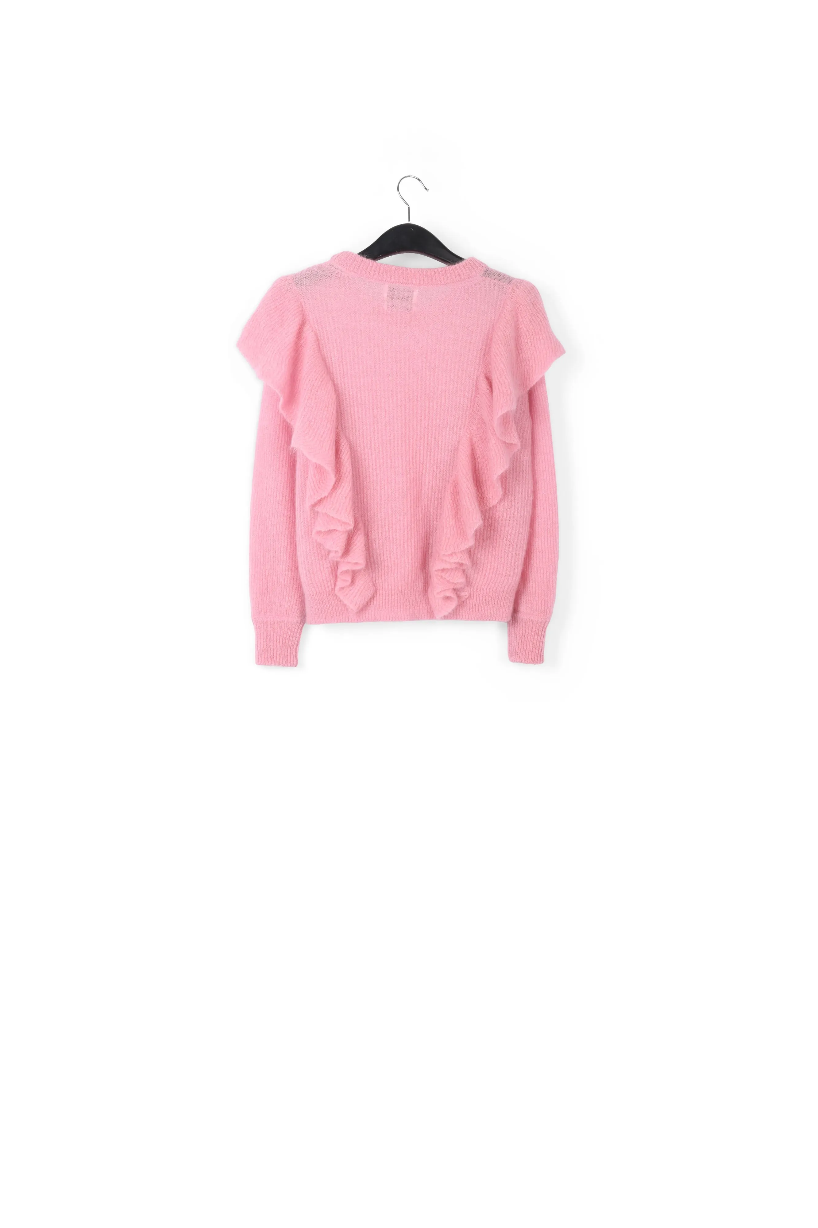 Soft pink mohair-wool blend ruffle sweater