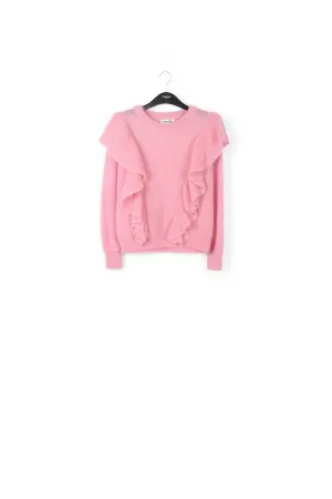 Soft pink mohair-wool blend ruffle sweater