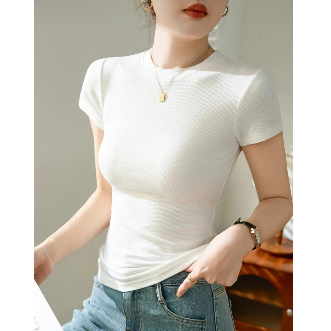 Solid color skinny top-D829 | Inspanda