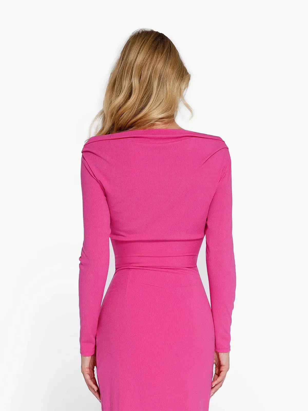 Solid Long-Sleeve Rib Modal Off-the-Shoulder Slimming Crop Top