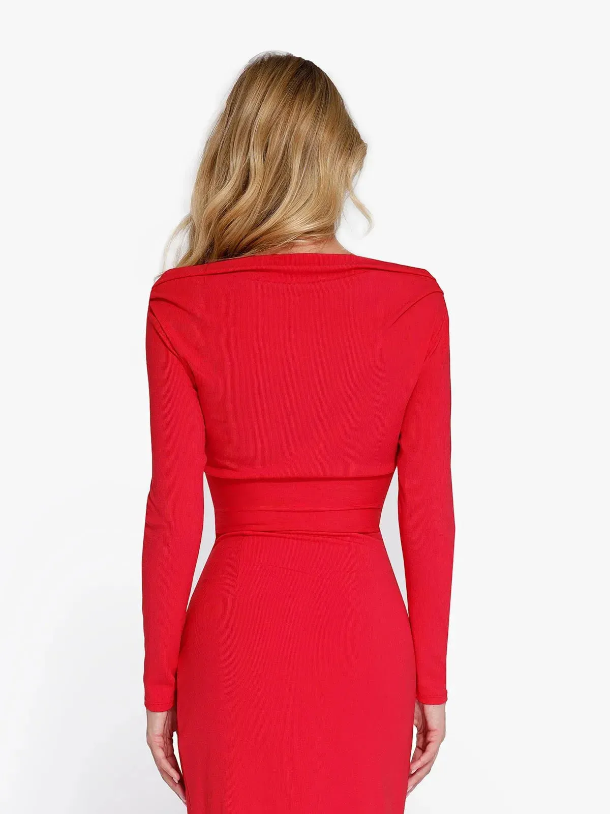 Solid Long-Sleeve Rib Modal Off-the-Shoulder Slimming Crop Top