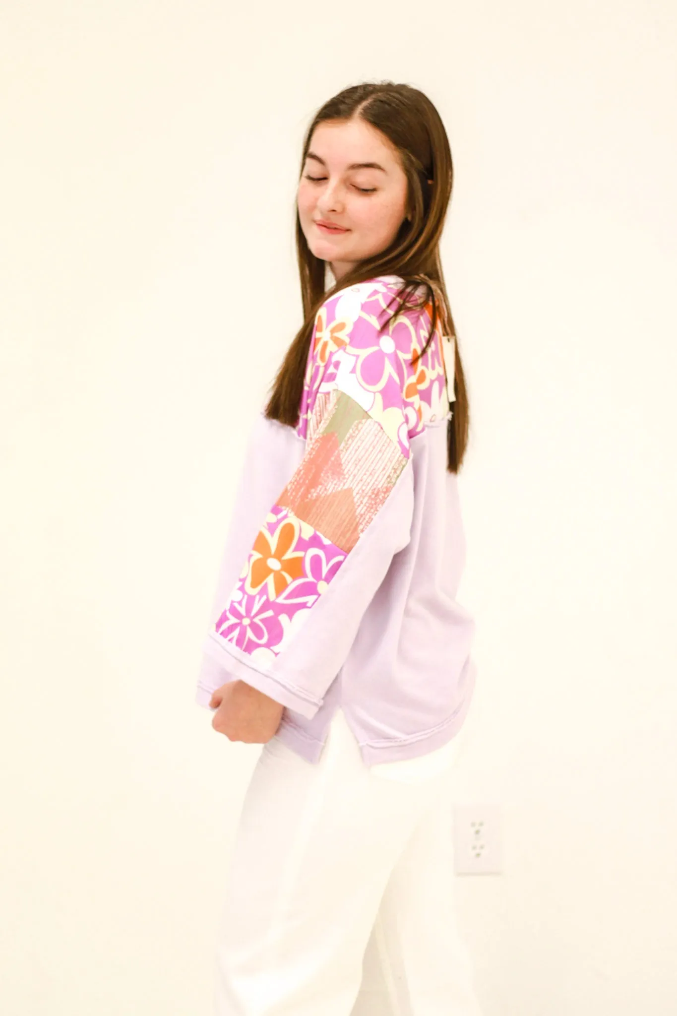 Spring in is the Air Purple Top with Floral Detail
