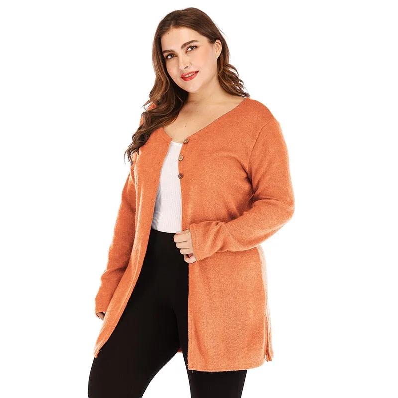 Spring Knitted Cardigan Women baggy sweater High Split V Neck Long knitted tunics tops ladies long cardigan large size 3xl