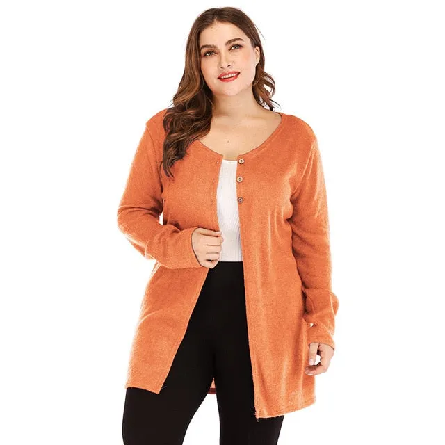 Spring Knitted Cardigan Women baggy sweater High Split V Neck Long knitted tunics tops ladies long cardigan large size 3xl