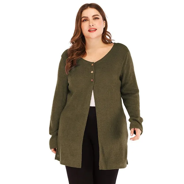 Spring Knitted Cardigan Women baggy sweater High Split V Neck Long knitted tunics tops ladies long cardigan large size 3xl