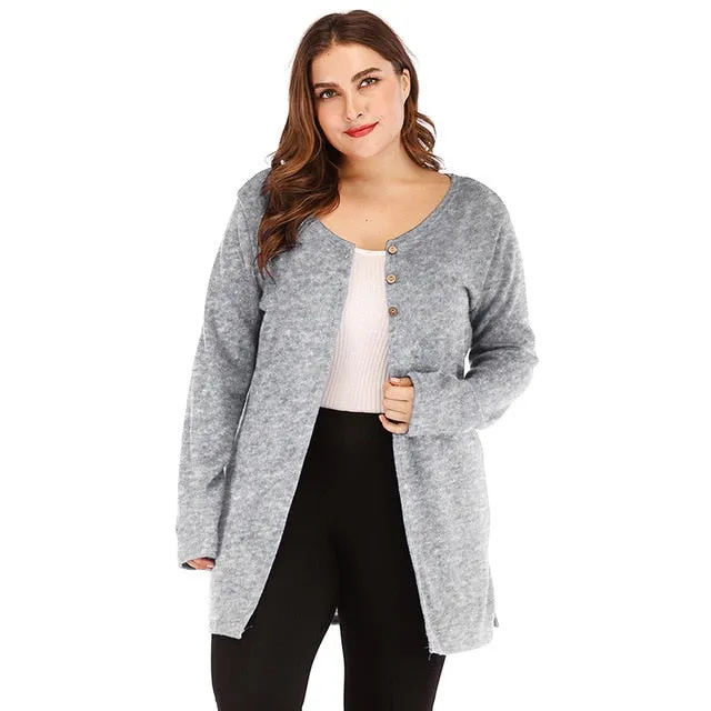 Spring Knitted Cardigan Women baggy sweater High Split V Neck Long knitted tunics tops ladies long cardigan large size 3xl