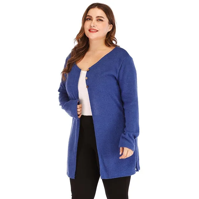 Spring Knitted Cardigan Women baggy sweater High Split V Neck Long knitted tunics tops ladies long cardigan large size 3xl