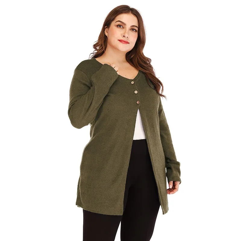 Spring Knitted Cardigan Women baggy sweater High Split V Neck Long knitted tunics tops ladies long cardigan large size 3xl
