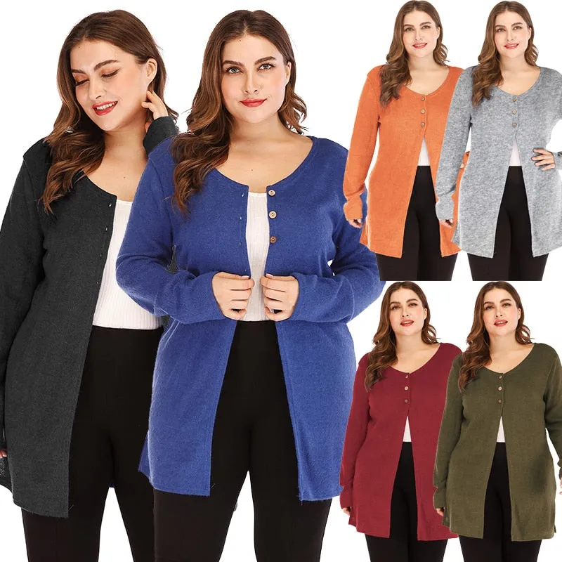 Spring Knitted Cardigan Women baggy sweater High Split V Neck Long knitted tunics tops ladies long cardigan large size 3xl
