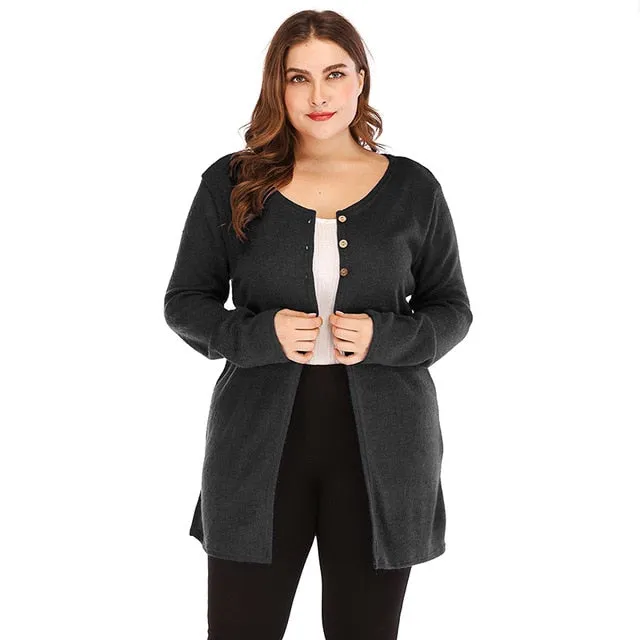 Spring Knitted Cardigan Women baggy sweater High Split V Neck Long knitted tunics tops ladies long cardigan large size 3xl
