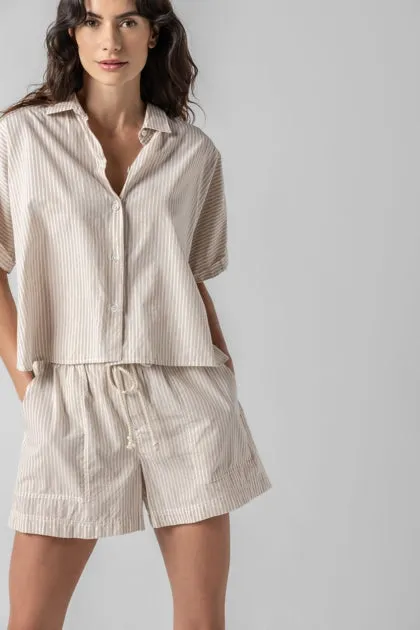 Striped Boxy Button Down Top-Flax Stripe