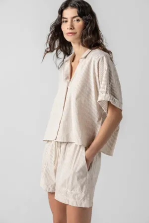 Striped Boxy Button Down Top-Flax Stripe