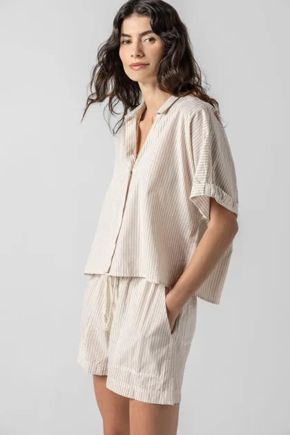 Striped Boxy Button Down Top-Flax Stripe