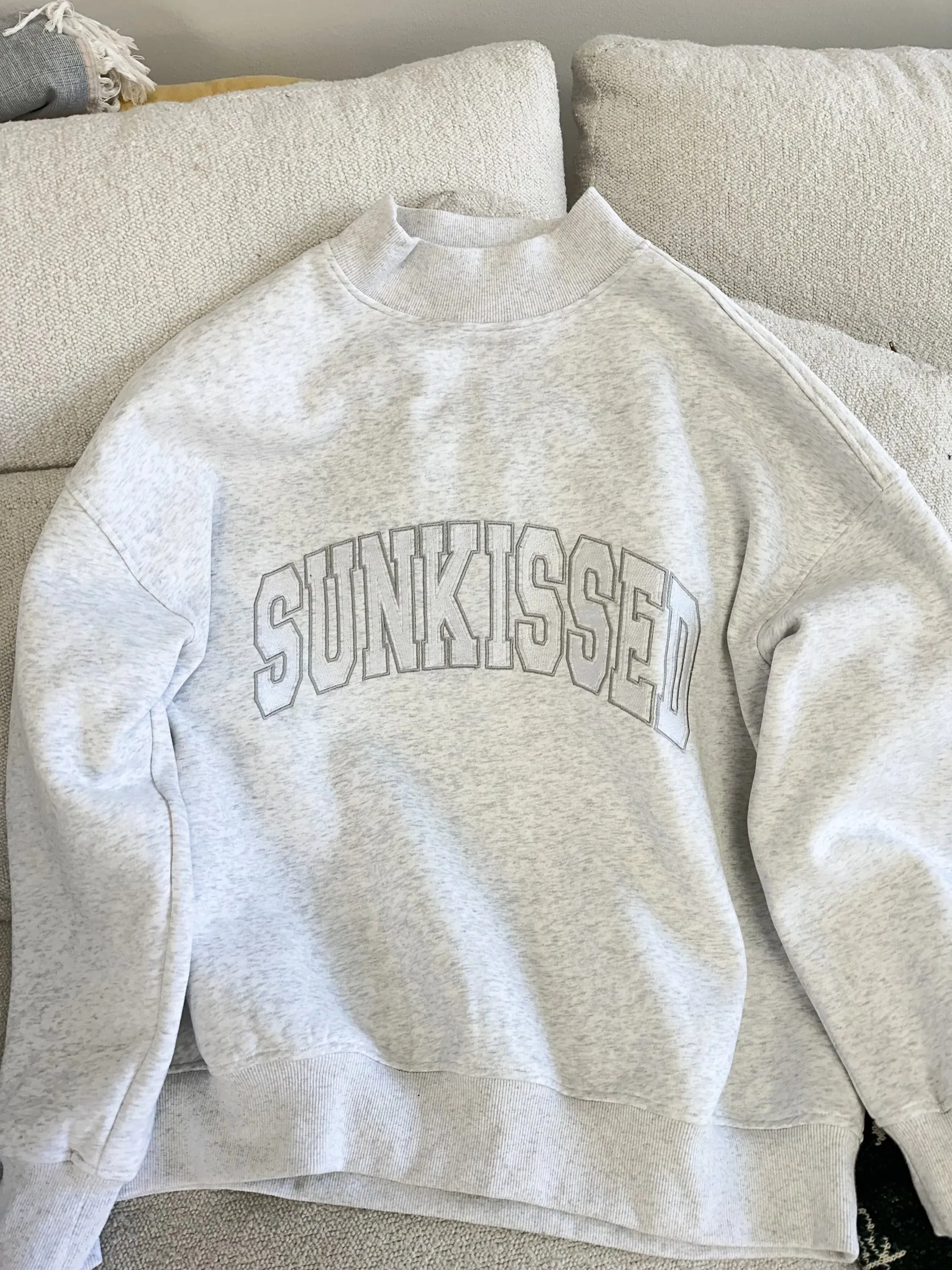 Sunkissed Pearl Grey Embroidered Mockneck