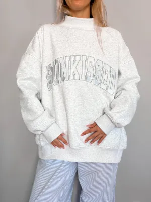 Sunkissed Pearl Grey Embroidered Mockneck
