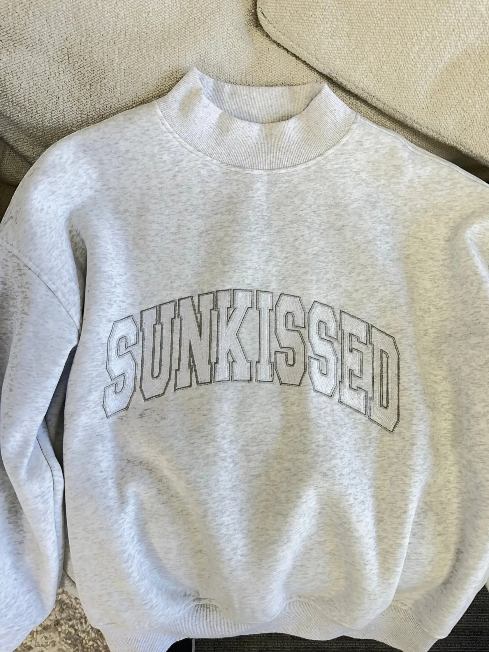 Sunkissed Pearl Grey Embroidered Mockneck