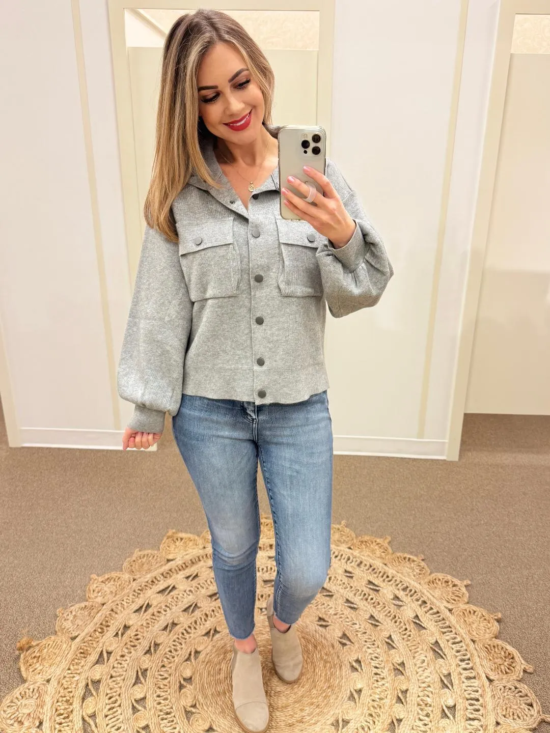 Sweater Jacket with Snaps in Gray