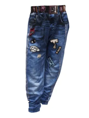 TEREZ Girl's Blue Denim Varsity Pants #391017751 11 Years NWT