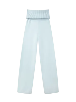 That Girl Rib Knit Fold Over Straight Leg Pants (Baby Blue)